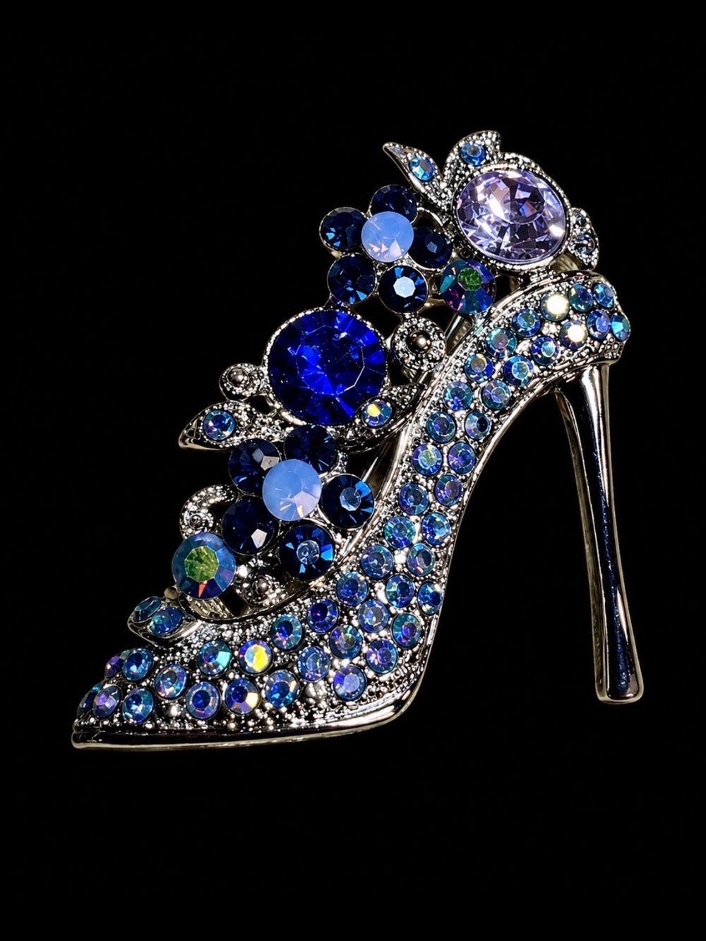 Blue Crystal Jeweled Stiletto Brooch - Women's Fashion Accent